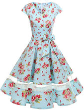 Carica l'immagine nel visualizzatore di Gallery, Gardenwed Annata 1950 retrò Rockabilly Polka Vestito da M, Blue Little Flower