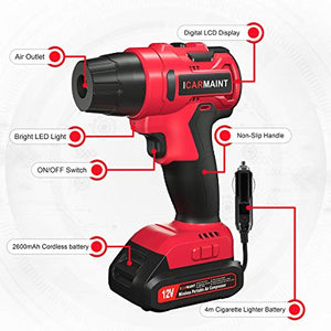 ICARMAINT Compressore Aria Portatile Auto Pompa Bicicletta Elettrica 2600mAh...