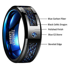 Carica l&#39;immagine nel visualizzatore di Gallery, Nuncad Anello uomo/donna celtico nero-blu con fibra di carbonio, zircone,... - Ilgrandebazar