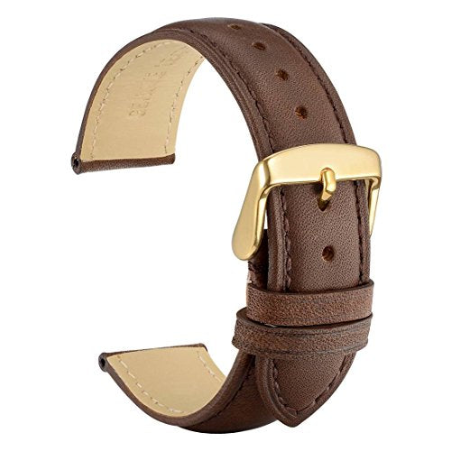 WOCCI Cinturino in Pelle Retrò con Fibbia Oro per 18mm, Marrone Scuro