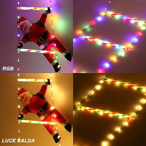 Scala LED Con Babbo Natale Luminoso da Esterno ed Interno, Decorazioni Natalizie Multifunzione 8 Modalità Controllo via App e Telecomando, Impermeabile IP44 Bianco Caldo e RGB