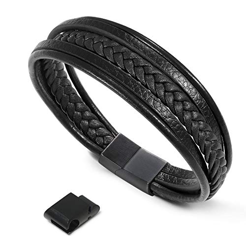 flintronic Bracciale Intrecciato in Pelle, Braccialetto #1 Nero(20.5cm-22cm) - Ilgrandebazar