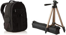 Carica l'immagine nel visualizzatore di Gallery, AmazonBasics- Zaino per fotocamera SLR + accessori, colore: Nero &amp; AmazonBasics - Treppiedi leggero, 127 cm