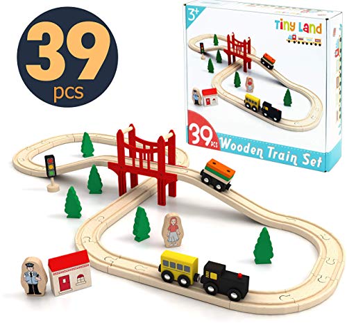 Tiny Land Pista Treno in Legno, Set Ferrovia Legno (39 PCS)