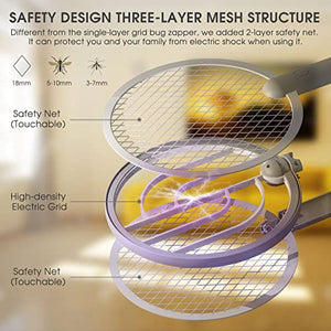 Racchetta Zanzare Elettrica, Mosiller 2 in 1 Scacciamosche Elettrico E 3000V Scacciamosche Da con USB Base Di Ricarica, Insetti Scacciamosche Portatile e Lampada UV per Casa, Cucina, Interni E Estern