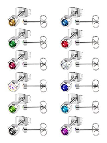 12 Paia Orecchino a Bottone in Acciaio Inossidabile Zirconia Piercing ad... - Ilgrandebazar