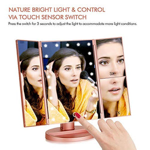Specchio Trucco,HOMI per Il Trucco con Luce 1x / 2X / 3X Oro Rosa