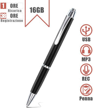 Carica l'immagine nel visualizzatore di Gallery, 16 GB Penna Registratore Vocale Portatile con 192 ORE di Registrazione, Attivazione Vocale di Registratore Vocale Spia per Meetings, Lezioni, Conferenze, Interviste, USB, MP3