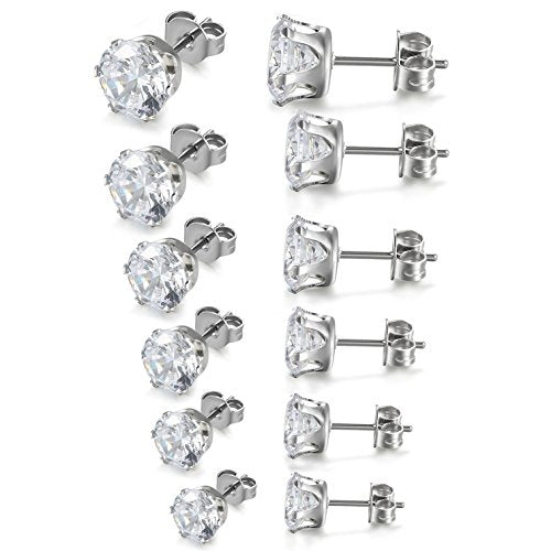 JewelryWe Gioielli Orecchini Zirconia Brillanti, Piccoli orecchini di 6 Paia - Ilgrandebazar