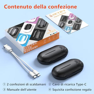 2 Pezzi Scaldamani Elettrico 6000 mAh,OUTJUT Scaldamani Ricaricabile Portatile con 3 Livelli di Riscaldamento Fino a 55 ℃ Scaldamani USB a Ricarica Rapida per Caccia, Golf, Campeggio, Tenere al caldo