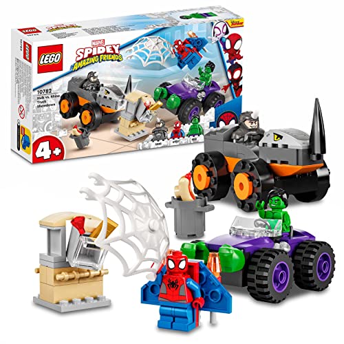 LEGO 10782 Marvel Spidey e i Suoi Fantastici Amici Resa dei Conti tra Hulk e Rhino, Spider-Man Giocattolo con Macchine Monster Truck, Giochi per Bambini e Bambine dai 4 Anni
