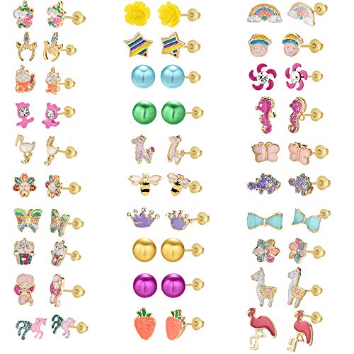 OAONNEA 30 Paia di Kids Orecchini Ipoallergenici per Bambina Multicolore - Ilgrandebazar