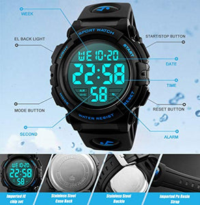 Orologio digitale sportivo da uomo, per corsa all’aperto, impermeabile Blu - Ilgrandebazar