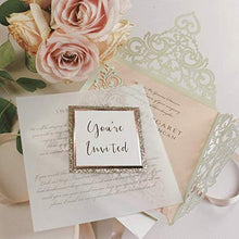 Carica l&#39;immagine nel visualizzatore di Gallery, Carta pesca brillante con busta partecipazioni matrimonio taglio laser fai... - Ilgrandebazar