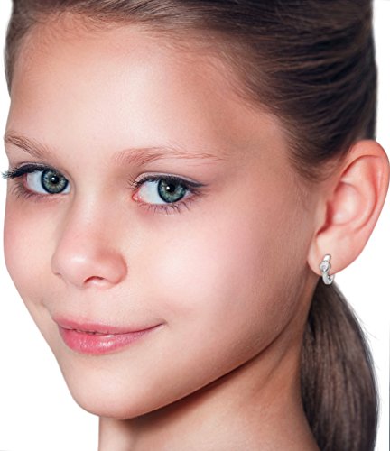 Orecchini a cerchio per bambini, in argento Sterling 925, per ragazze con cuore rosso, Argento sterling, Nessuna pietra preziosa Orecchini a cerchio per bambini, in argento Sterling 925, per ragazze con cuore rosso, Argento sterling, Nessuna pietra preziosa