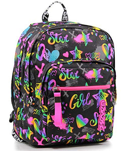 Seven Zaino Scuola Extra Fit, Nero Fantasia, Iridescent, Zaino Doppio Scomparto Super Capiente Con Maxi Tasca Frontale Con Organizer Per Piccoli Accessori, Scuola & Tempo libero, Bambine e Ragazze