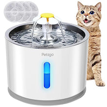 Carica l&#39;immagine nel visualizzatore di Gallery, Petiigo Fontanella per Gatti 2.4L, Silenziosa Fontana per gatti con Acciaio Inox Piatto Superiore, 3 Modes Automatico Dispenser Acqua Gatti Luce Notturna e 3 Filtri di Carbonio Attivati
