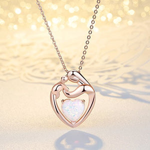 MEGACHIC Collana da Donna Madre Bambino in Oro Rosa con Bianco Opale Cuore - Ilgrandebazar