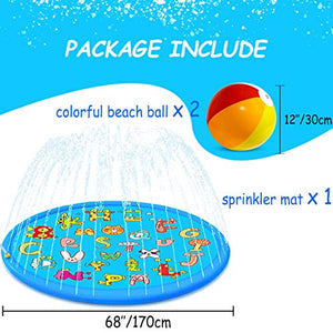 aovowog Tappetino Gioco d'Acqua per Bambini,170cm/68'' Splash Pad Sprinkler...