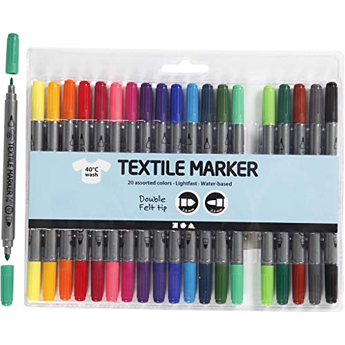 Pennarelli da tessuto, 20 colori assortiti, dunta doppia - Ilgrandebazar