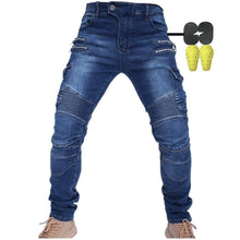 Carica l'immagine nel visualizzatore di Gallery, CBBI-WCCI Uomo Pantaloni da Moto Biker Jeans Protezione Motorcycle Pantaloni Rinforzato Slim Fit Armature Pants, 4 x Pad di Protezione (M = 30W / 31L, Blu)