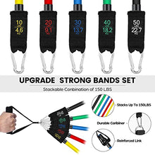 Carica l&#39;immagine nel visualizzatore di Gallery, Set Elastici Fitness con 5 Fasce di Resistenza, Bande Elastiche, Maniglie, Cinghie per Caviglia, Ancoraggio da Porta, Kit Allenamento per Fitness Yoga Pilates, Color