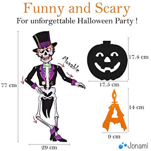 Jonami Decorazioni Halloween Casa XXL - Festone Happy Halloween, Festoni, Palloncini, Ragnatela, Pipistrelli 3D, Scheletro Articolato, Straccio Raccapricciante Nero Panno di Stoffa Spaventoso