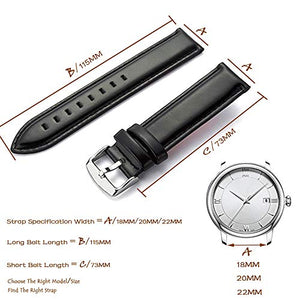 Cinturino Orologi Cuoio Genuino Di Vitello Uomini 20mm, Fibbia D'argento Nera - Ilgrandebazar
