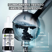 Carica l&#39;immagine nel visualizzatore di Gallery, Garnier Siero Anti-imperfezioni, Per Pelle Grassa, Impura e Mista,Contrasta Punti Neri e Brufoli, Formula Vegana* con 4% [Niacinamide + AHA + BHA], Siero Pure Active AHA+BHA con Carbone, 30 ml