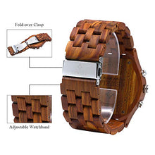 Carica l&#39;immagine nel visualizzatore di Gallery, BEWELL Orologio Legno Uomo Cronografo Al quarzo con Cinturino in Rosso - Ilgrandebazar