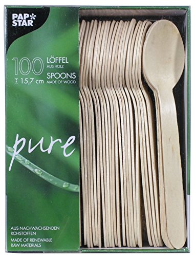 Papstar 18249 100-Cucchiaio in Legno Pure, 15,7 cm, 1 - confezione - Ilgrandebazar
