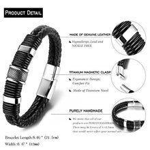 Carica l&#39;immagine nel visualizzatore di Gallery, Halukakah &quot;SOLO&quot; Uomini Braccialetto del Cuoio GenuinoIn Titanio Argento - Ilgrandebazar