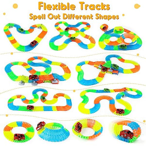 Pista Macchinine Luminosa Elettriche Auto Giocattolo Flessibile Pista Macchinine Colorate Carrera 240 Pezzi con 2 Glow Cars Macchinine Giocattolo per Bambini 3 4 5 6 Anni