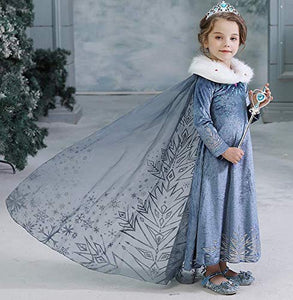 Costume da Elsa per bambina - Con guanti e treccia Taglia 120 - 3-4 anni, blu - Ilgrandebazar