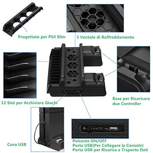 PS4 Pro/ Slim/ Supporto Verticale con 3 Ventole 2 Stazioni di...
