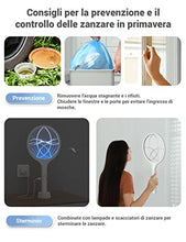 Carica l'immagine nel visualizzatore di Gallery, YISSVIC Racchetta Zanzare Elettrica 4000V con USB Ricaricabile e LED 2 in 1, 1500mAh Protezione Maglia a 3 Strati Adatto per Casa Giardino Campeggio Interni ed Esterni, Bianco