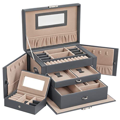 SONGMICS Cofanetto Portagioielli, Scatola Portagioie con 2 Cassetti Grigio