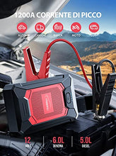 Carica l&#39;immagine nel visualizzatore di Gallery, YABER Avviatore Batteria Auto 1200A 12000mAh Portatile Booster Avviamento Auto per 6,0L Benzina e 5,0L Diesel Motori Avviatore Emergenza per Auto/Moto Impermeabile IP66