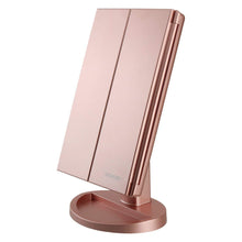 Carica l'immagine nel visualizzatore di Gallery, deweisn Specchio Trucco con 21 LEDs, Specchio di Vanity Trifold Ruota di 180° Ingrandimento 1x / 2X / 3X Specchio per Il con Touchscreen per Il Trucco e la Cura della Pelle (Oro Rosa)