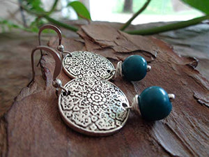 ✿ SEMI DI ASAI TURCHESE BOHO ETHNO MANDALA ✿ orecchini esotici - regalo...