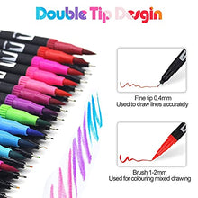 Carica l&#39;immagine nel visualizzatore di Gallery, MISDUWA Brush Pen Lettering, 24 colori Pennarelli Punta Fine 0,4 mm e 1-2mm Punta Pennello, Pennarelli Journal, Colorare e Disegnare,Schizzi