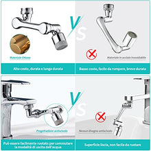 Carica l'immagine nel visualizzatore di Gallery, Rubinetto Rotante 1080 Gradi, Prolunga Rubinetto Bagno Areatore Rompigetto con Filtro Antispruzzo, Snodo per Estensione Rubinetto Lavandino Cucina in Ottone, M20 M22 M24, 2 Modalità Acqua Regolabile