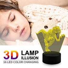Carica l&#39;immagine nel visualizzatore di Gallery, Eala Lampada da Notte a LED 3D a Dinosauro 3 Motivi e 7 Tirannosauro-MY28