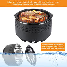 Carica l&#39;immagine nel visualizzatore di Gallery, Barbecue a Carbone, Barbecue a Carbonella Senza Fumo, Grill da Tavolo, Barbecue Portatile Ø 34 x 22 cm, con Ventilatore Incorporato, Porta USB e Borsa per Il Trasporto, per Balcone, Campeggio, Picnic