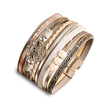 Carica l&#39;immagine nel visualizzatore di Gallery, Bracciali per Uomo Donna in Pelle Retro Moda Polsino Acciaio Maglia Beige - Ilgrandebazar