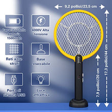 Carica l'immagine nel visualizzatore di Gallery, TMACTIME Racchetta Zanzare Elettrica 2-in-1, 1500 mAh 4000V Racchetta Antizanzare, USB Lampada UV con Base, Protezione Maglia a 3 Strati, Adatto per Casa, Giardino, Interni ed Esterni