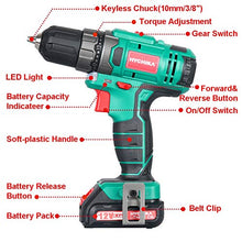 Carica l&#39;immagine nel visualizzatore di Gallery, Trapano Avvitatore Batteria 12V, HYCHIKA a 30N .m Mas,... - Ilgrandebazar