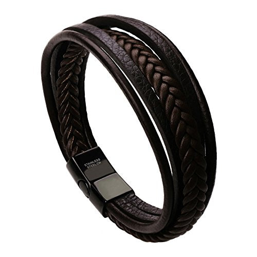 Bracciale Uomo Pelle Chiusura in Acciaio Marrone (Non Regolabile) - Ilgrandebazar
