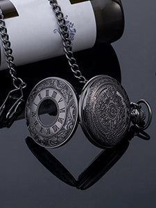 Orologio da Tasca Vintage Romano Numerale Scala al Quarzo con Catena (Nero) - Ilgrandebazar