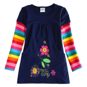 VIKITA Vestito Ricamo Floreale Manica Lunga Casuale Cotone Bambina L323 5T - Ilgrandebazar